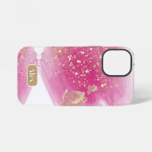 Roze glitters, vlinder & persoonlijke naam iPhone hoesje (Achterkant horizontaal)