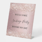 Roze glitters welkom kamernummer reclamebord met voetstuk (Voorkant)