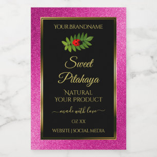 Roze glitters Zwarte productlabels fijne gouden ra Voedselcontainer Etiket
