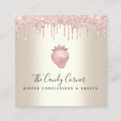 Roze glitterschijven chocolade aardbei en zoet gou vierkante visitekaartje (Voorkant)