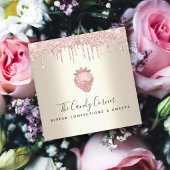 Roze glitterschijven chocolade aardbei en zoet gou vierkante visitekaartje