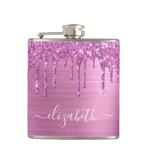 Roze glitterschijven, gebundeld heupfles