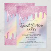 Roze glitterschijven regenboogholografisch zoet 16 kaart (Voorkant / Achterkant)