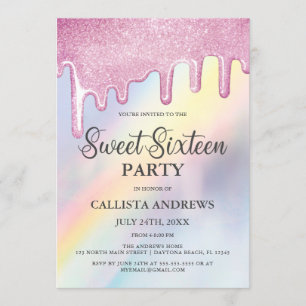 Roze glitterschijven regenboogholografisch zoet 16 kaart