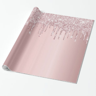 Roze glitterschuine glans stoffige roos  cadeaupapier