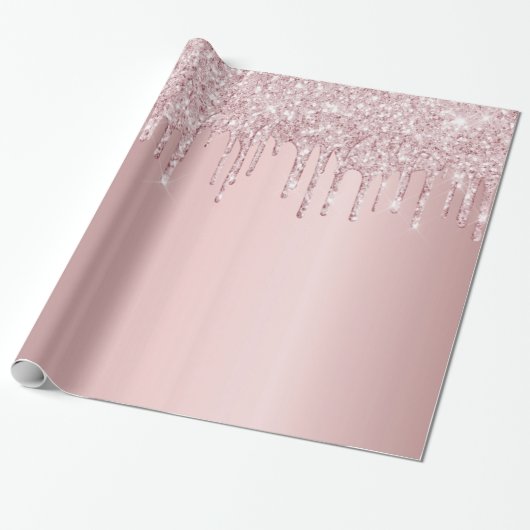 Roze glitterschuine glans stoffige roos cadeaupapier (Uitgerold)