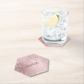 Roze glitterscript met naam kartonnen onderzetters (Insitu)