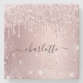 Roze glitterscript met naam stenen onderzetter (Voorkant)