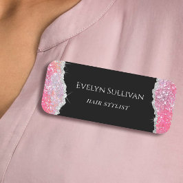 Roze glittersequentie in naamtag naamplaatje