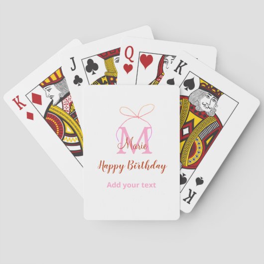 Roze glittersjabloon met naam letter monogram verj pokerkaarten (Achterkant)