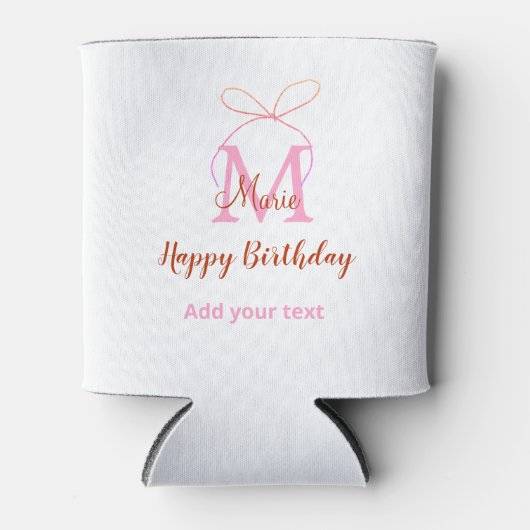 Roze glittersjabloon naam letter monogram verjaard blikjeskoeler (Voorkant)
