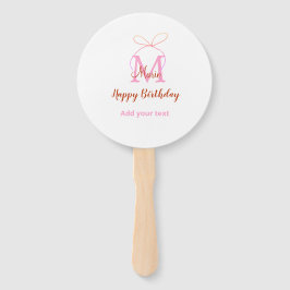 Roze glittersjabloon naam letter monogram verjaard handwaaier