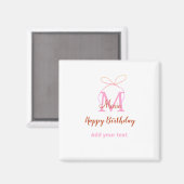 Roze glittersjabloon naam letter monogram verjaard magneet (Voorkant / Achterkant)