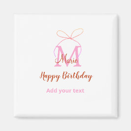 Roze glittersjabloon naam letter monogram verjaard magneet