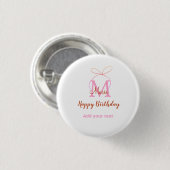 Roze glittersjabloon naam letter monogram verjaard ronde button 3,2 cm (Voorkant /achterkant)