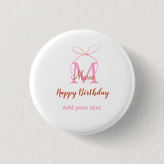 Roze glittersjabloon naam letter monogram verjaard ronde button 3,2 cm (Voorkant)