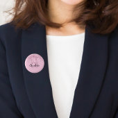 Roze glitterslierten aangepaste monogramnaam ronde button 3,2 cm