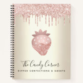Roze glitterslijpsel Aardbeien-snoepgoed Goud Notitieboek (Voorkant)