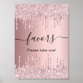 Roze glitterslinger bruiloft favor sign poster (Voorkant)
