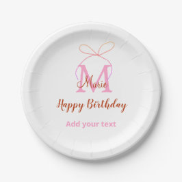 Roze glitterslint voeg naam letter monogram verjaa papieren bordje