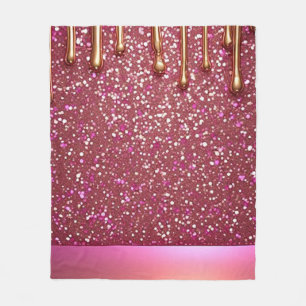 Roze glittersluier over gouden metalen achtergrond fleece deken