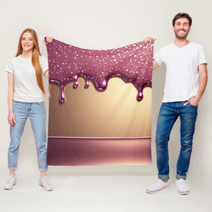 Roze glittersluier over gouden metalen achtergrond fleece deken