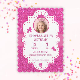 Roze glittersparel prinses verjaardag kaart