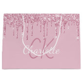 Roze glittersprenkels monogram glans luxe groot cadeauzakje (Voorkant)