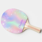 Roze glitterstof regenboogmeisjes paarse monogram tafeltennisbatje (Zijkant)