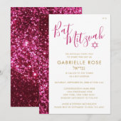 Roze glitterstreep Moderne Hebreeuwse naam Bat Mit Kaart (Voorkant / Achterkant)