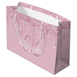 Roze glittersuiker druppels monogram glans luxe groot cadeauzakje