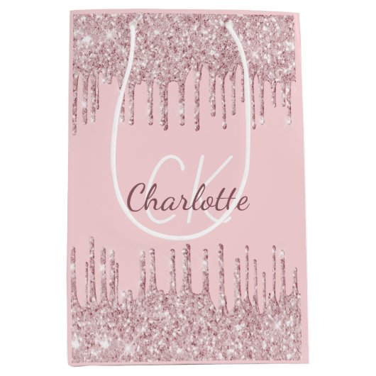 Roze glittersuikers Rode monogram script luxe Medium Cadeauzakje (Voorkant)