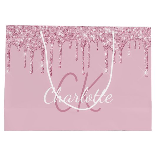 Roze glittersuikersiroop monogram glans luxe groot cadeauzakje (Achterkant)