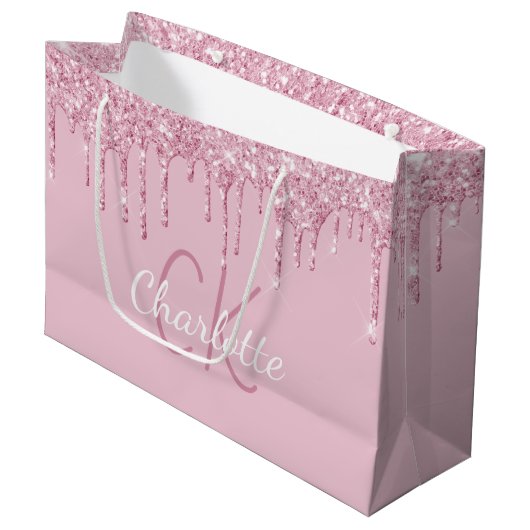 Roze glittersuikersiroop monogram glans luxe groot cadeauzakje (Voorkant Gekanteld)