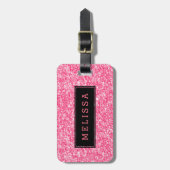 Roze glittertextuur met zwarte accessoire bagagelabel (Voorkant verticaal)