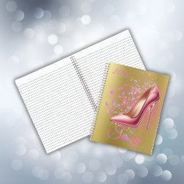 Roze Glittery High Heel Schoen op goud | Notitieboek