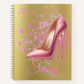 Roze Glittery High Heel Schoen op goud | Notitieboek (Voorkant)