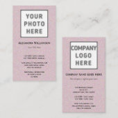 Roze glittery Photo Logo, dubbelzijdig verticaal Visitekaartje (Voorkant / Achterkant)