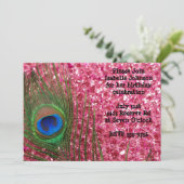 Roze Glittery Rocks Peacock Birthday Uitnodiging (Staand voorkant)