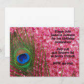 Roze Glittery Rocks Peacock Birthday Uitnodiging (Voorkant / Achterkant)
