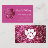 Roze Glitz Dog Cat Grooming Pet Sitter Paw Visitekaartje (Voorkant / Achterkant)