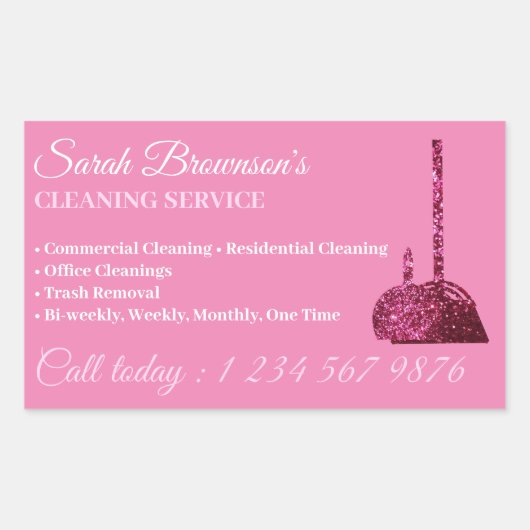 Roze Glitz Glam Cleaning Service Janitorial Rechthoekige Sticker (Voorkant)