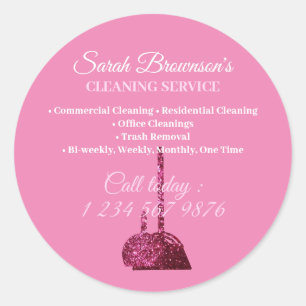 Roze Glitz Glam Schoonmaak Diensten Ronde Sticker