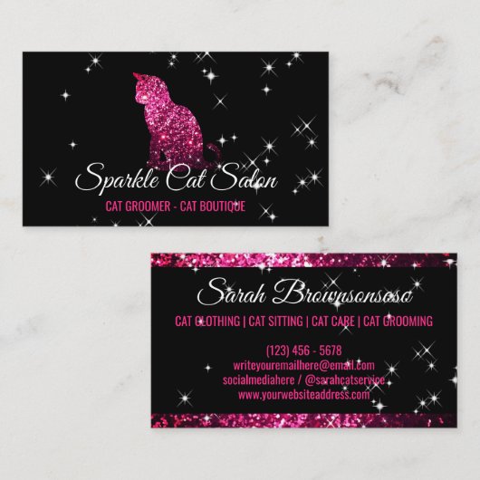 Roze Glitz Glam Starlust Cat Visitekaartje (Voorkant / Achterkant)
