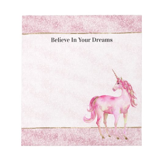 Roze Glitz Glitter Eenhoorn Notitieblok (Voorkant)
