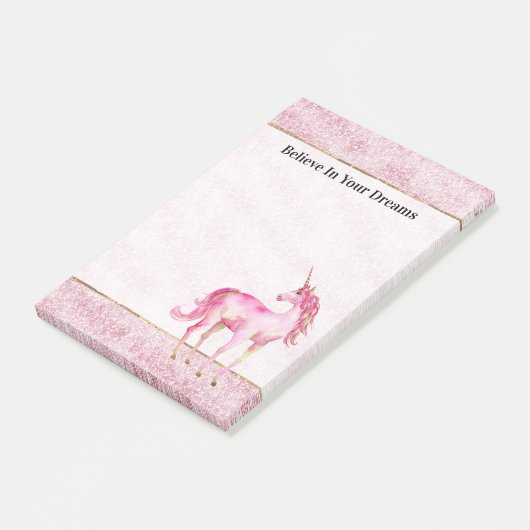 Roze Glitz Glitter Eenhoorn Post-it® Notes (Schuin)
