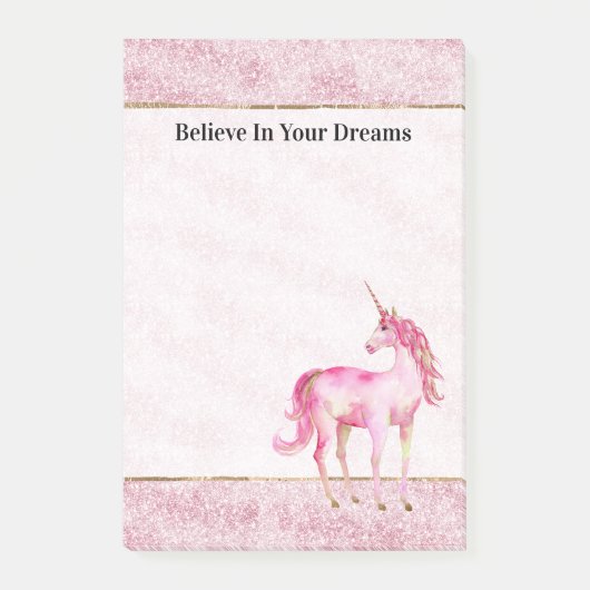 Roze Glitz Glitter Eenhoorn Post-it® Notes (Voorkant)