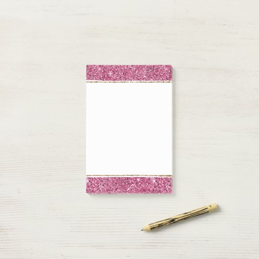 Roze Glitz Glitter Post-it® Notes (Op bureau)