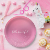 Roze Glitz Papieren Bordje (Feest)