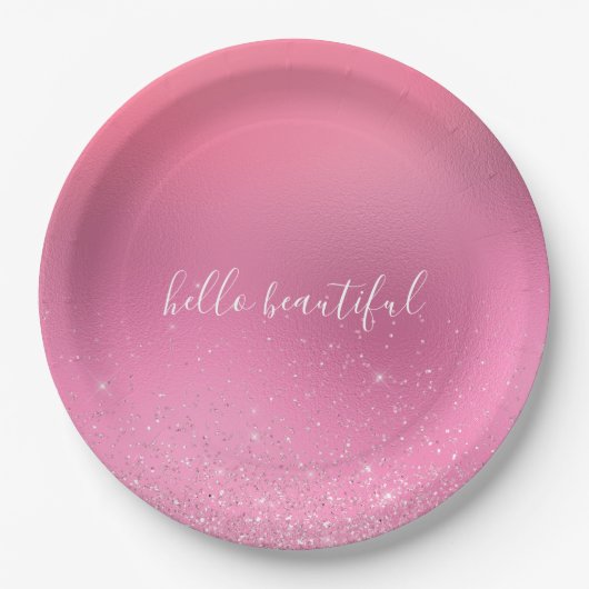 Roze Glitz Papieren Bordje (Voorkant)